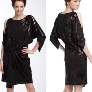 David Meister Black Sequin Draped Batwing Dress